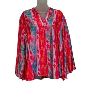 APNY XL New York Luxe Modal Cupro Abstract Art To Wear Silky Boho Tunic Top
